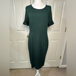 Woosea Sheath Midi Dress, Ruffle Sleeves, Hunter Green, Large
